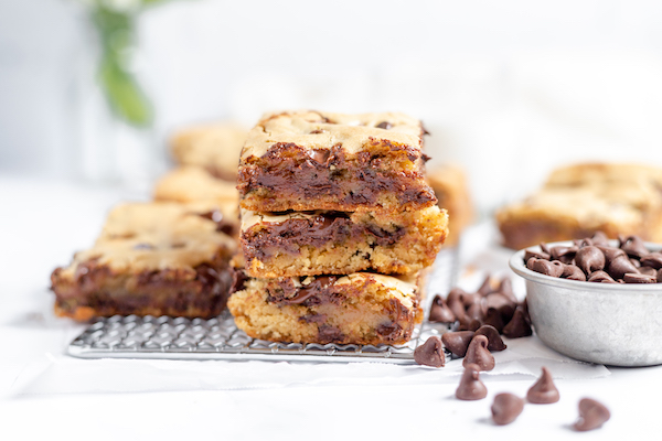 gluten free blondies stacked for serving