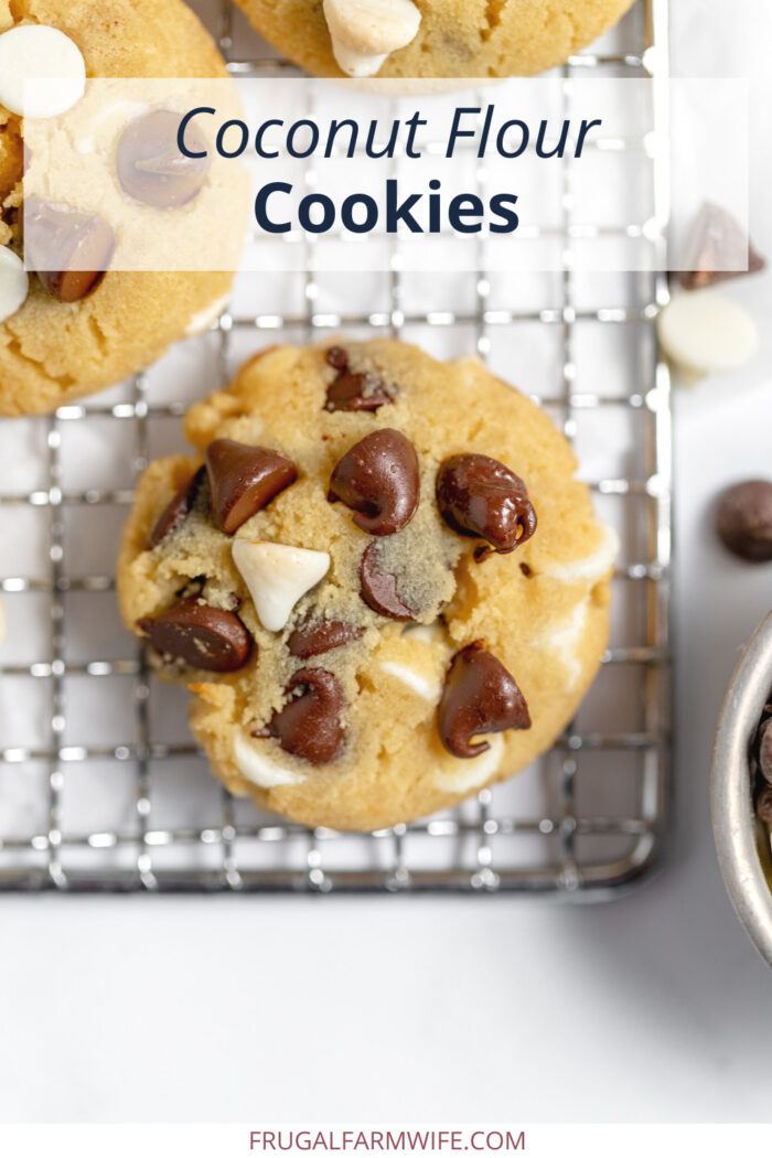chocolate chip coconut flour cookies on a wire rack