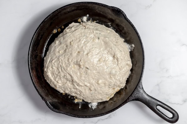 rosemary bread dough in skillet