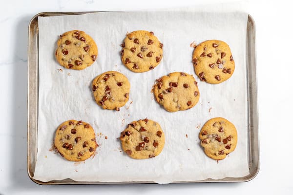 Image, taken from above shows sourdough cookies fresh from the oven