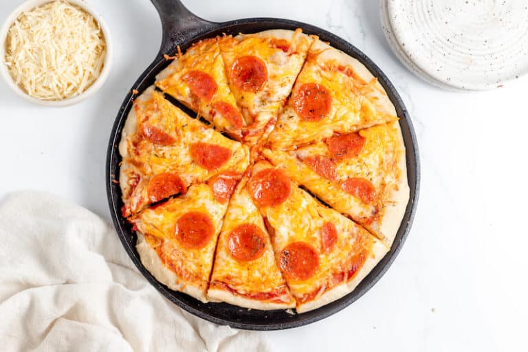 sourdough pizza crust recipe baked in a skillet