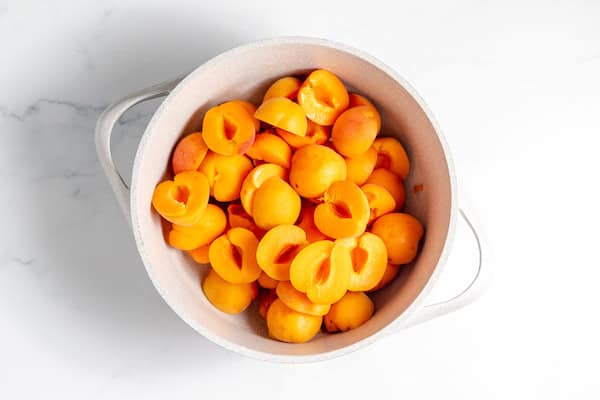 apricot halves in a pot