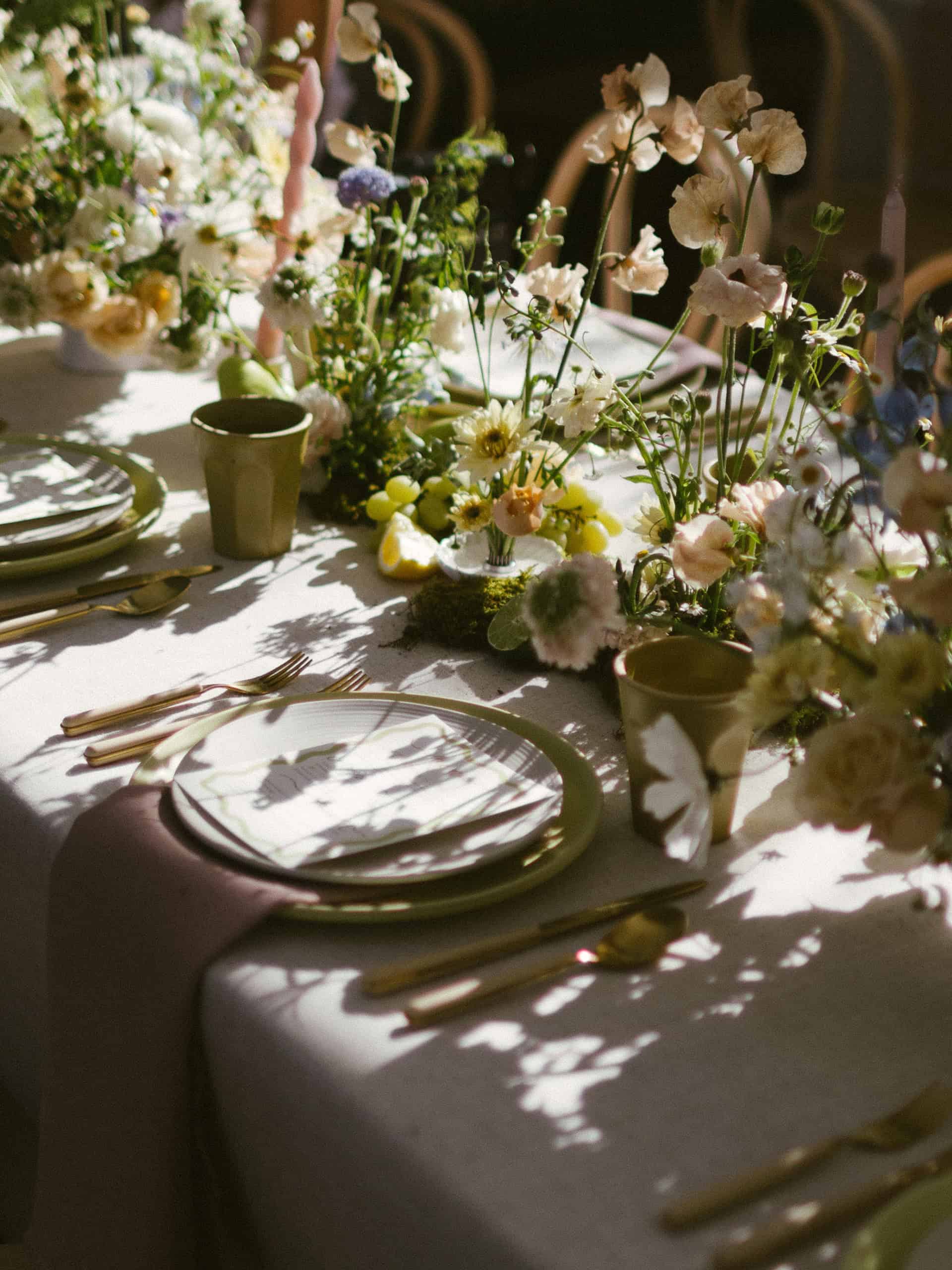 tablescape and flowers at a spring wedding in orange county california