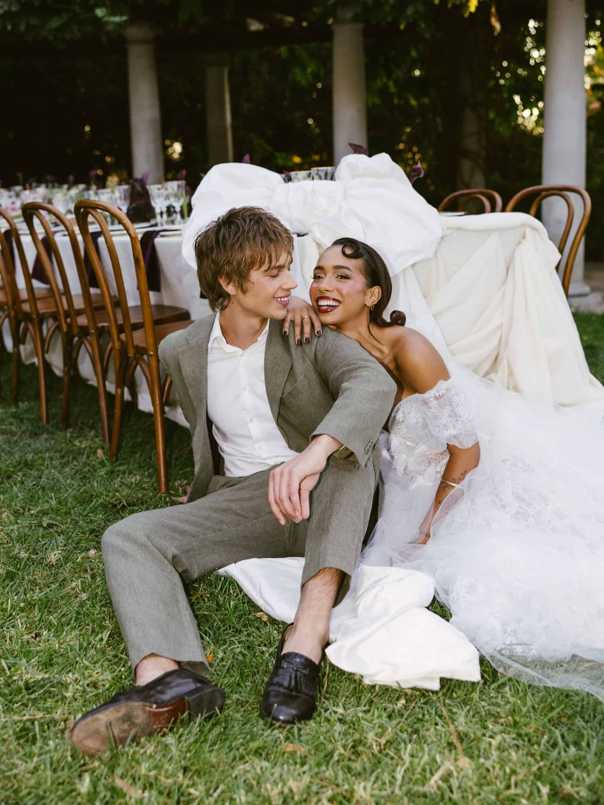 bride and groom film wedding photo at Etienne estate in los angeles california