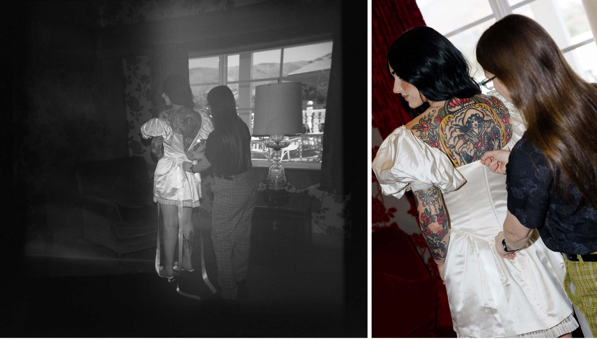 bride with American traditional tattoos. Old School Tattoos