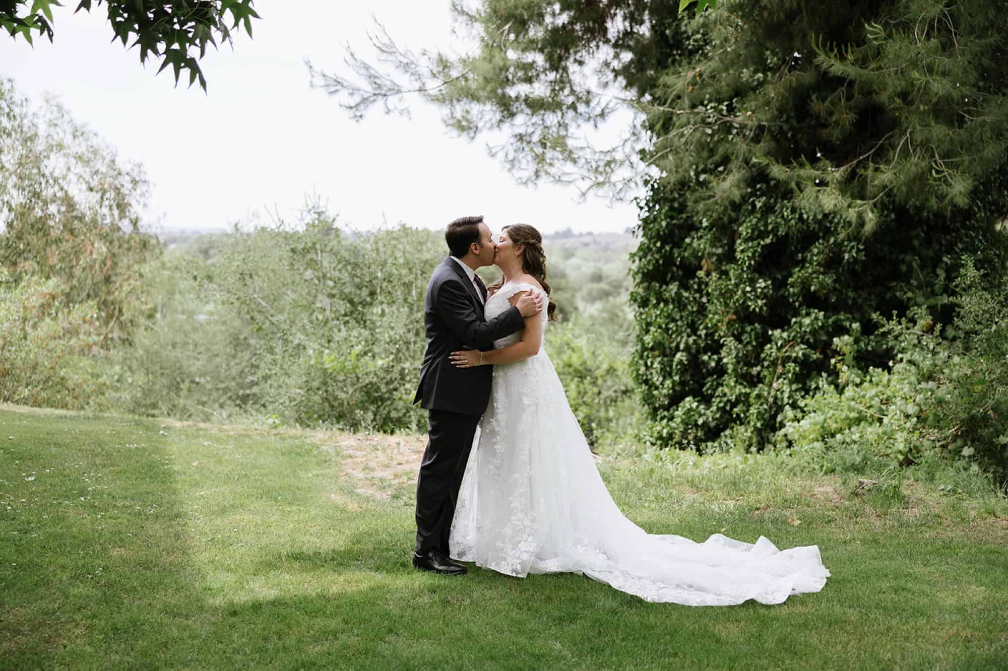 outdoor first look on wedding day; first look locations at Temecula Creek Inn