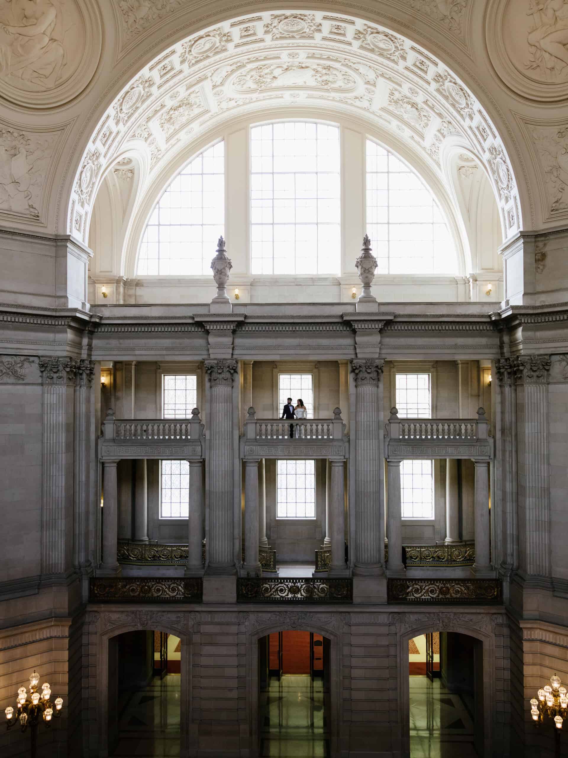 Elegant bride and groom portrait at San Francisco City Hall film photo