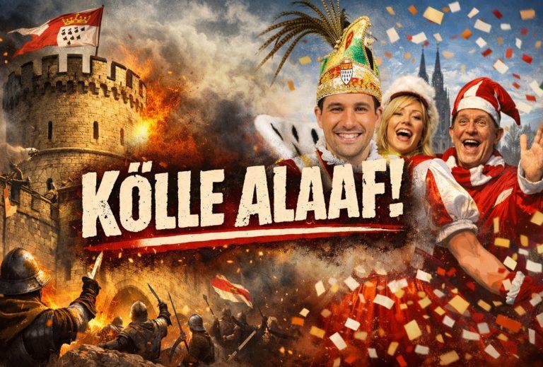 Kölle Alaaf! – Fröhliche Karnevalsfeier mit lachenden Menschen, bunten Kostümen und festlicher Atmos.