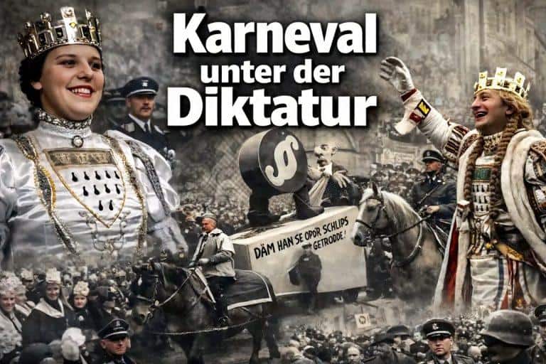 Karnevalsszene mit Nazi-Symbolen und Kostümen während der Diktatur.