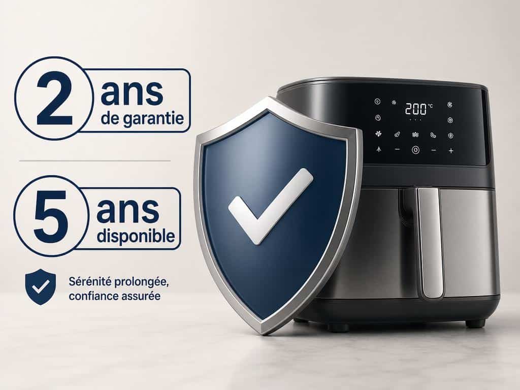 Illustration d'une garantie produit avec bouclier protecteur et électroménager