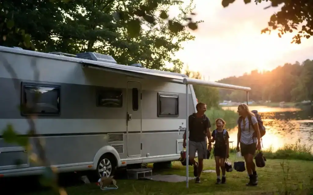 Camping-caristes qui reviennent à la caravane 1