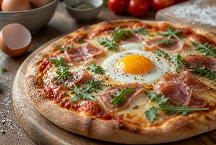 oeuf sur une pizza