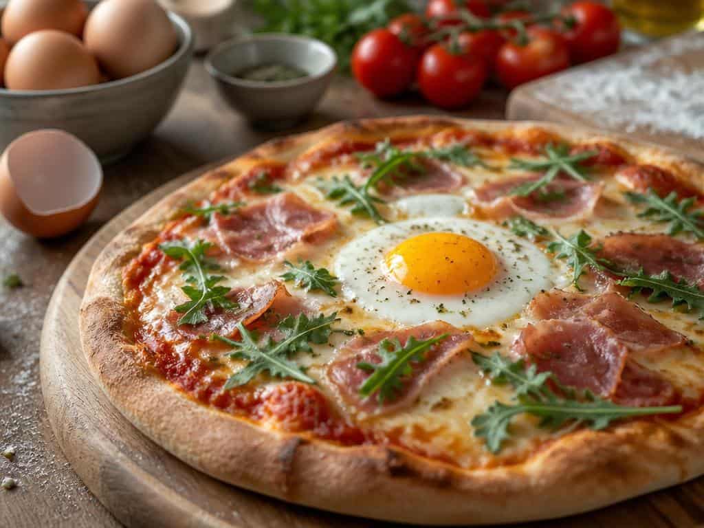 oeuf sur une pizza