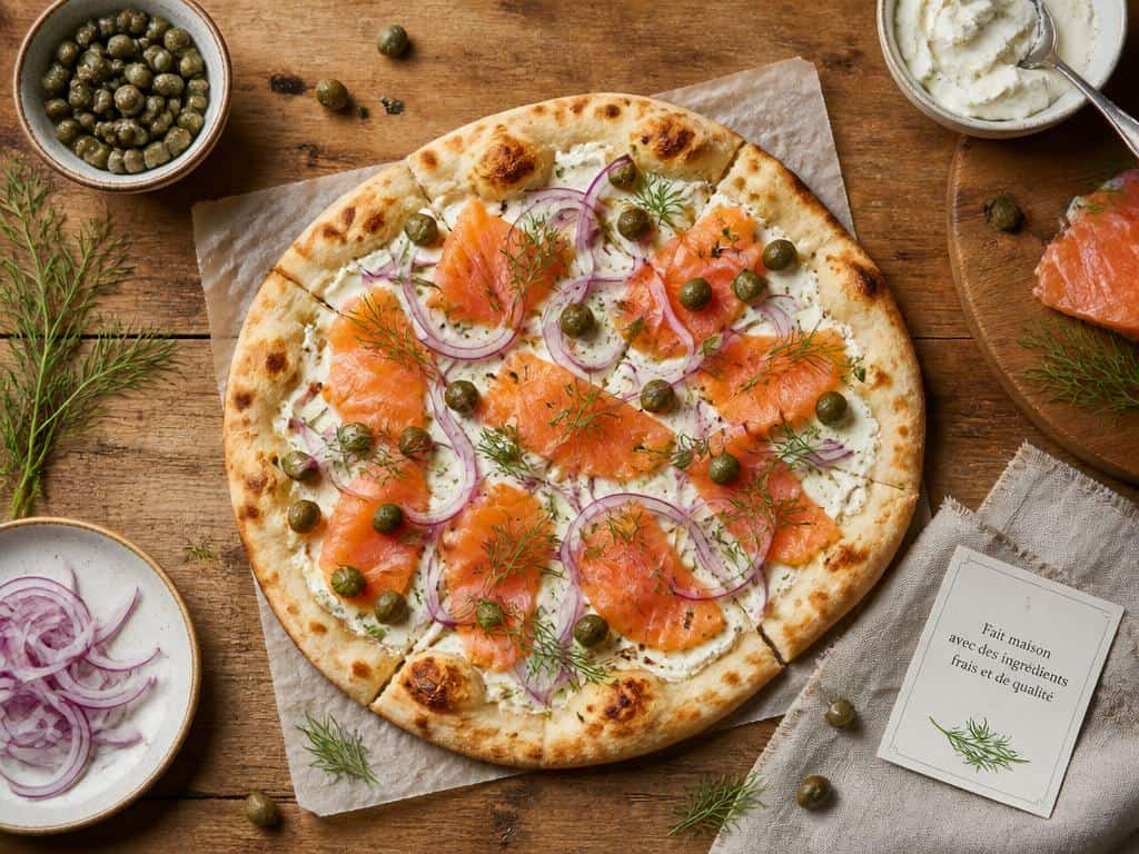 recette pizza saumon fumé crème fraîche mozzarella