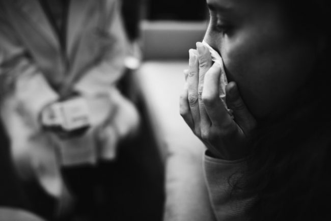 Depressed woman at a mental hospital