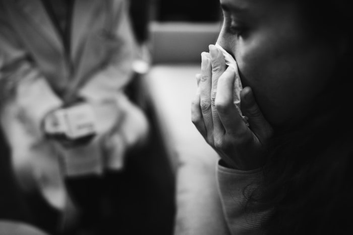 Depressed woman at a mental hospital
