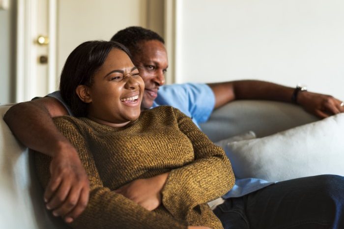 African couple having a great time together