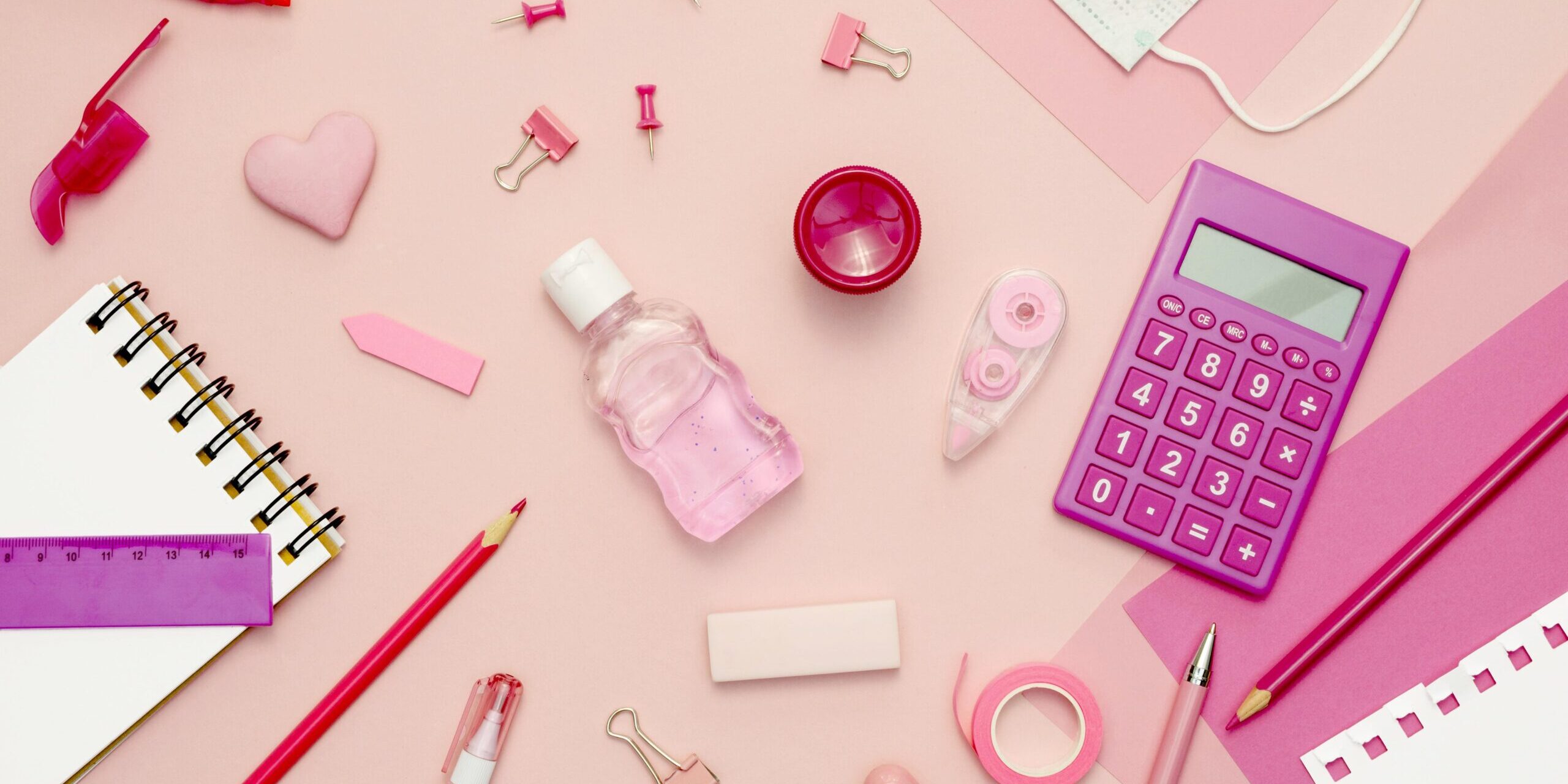 School supplies arrangement illustrating Pink Tax on women's products