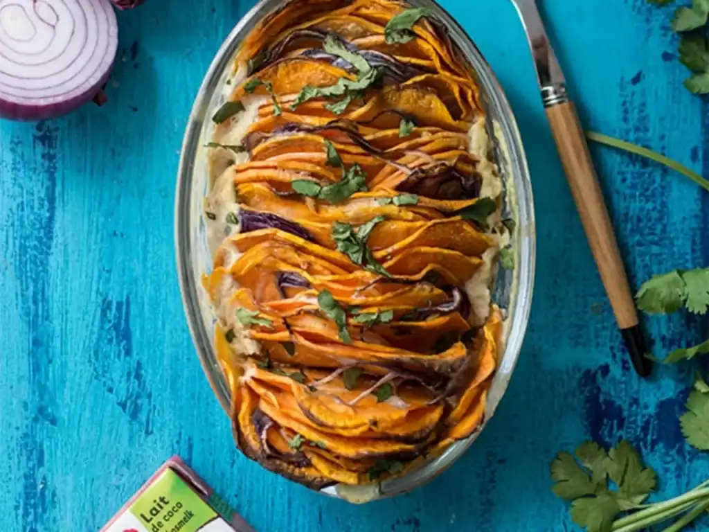 gratin de patate douce au lait de coco et gingembre