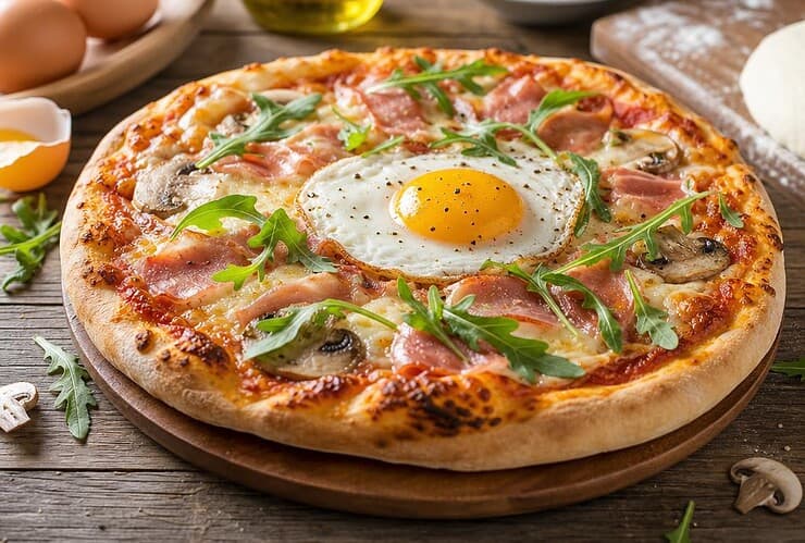 oeuf sur une pizza