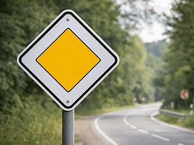Panneau jaune et blanc en losange