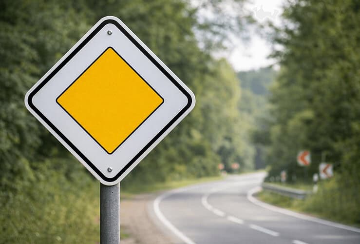 Panneau jaune et blanc en losange