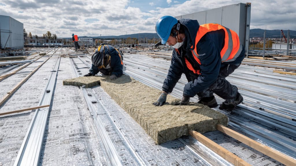Pose d'un film anti-condensation sous un bac acier