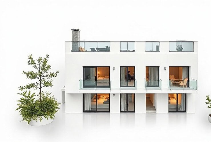 Maison moderne avec cuisine ouverte et espace extérieur
