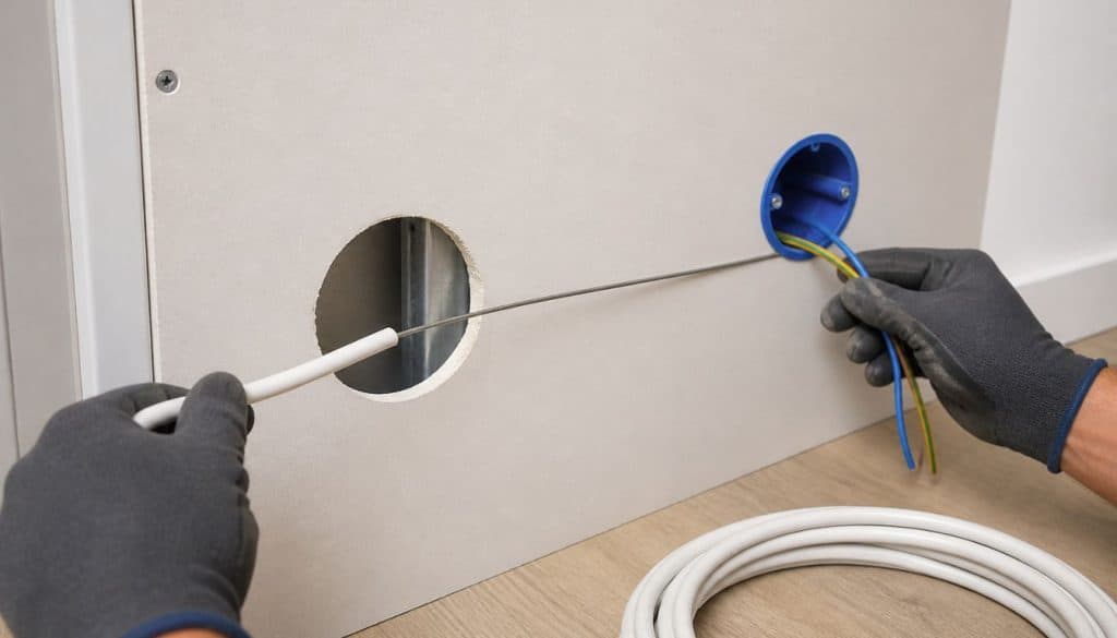 Câble électrique sans gaine dans un mur