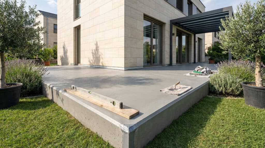 Faire une terrasse en béton contre une maison