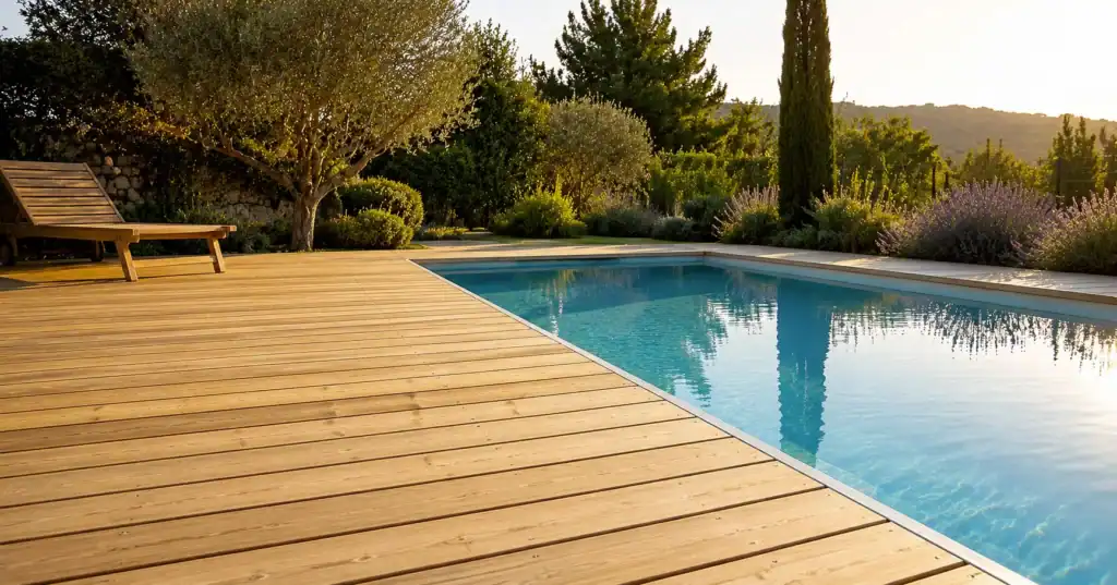 Piscine sur terrasse en bois pose