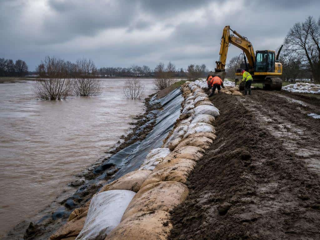 Des travaux de construction urgents sont en cours sur des sections de digues critiques afin de protéger les résidents contre les catastrophes naturelles