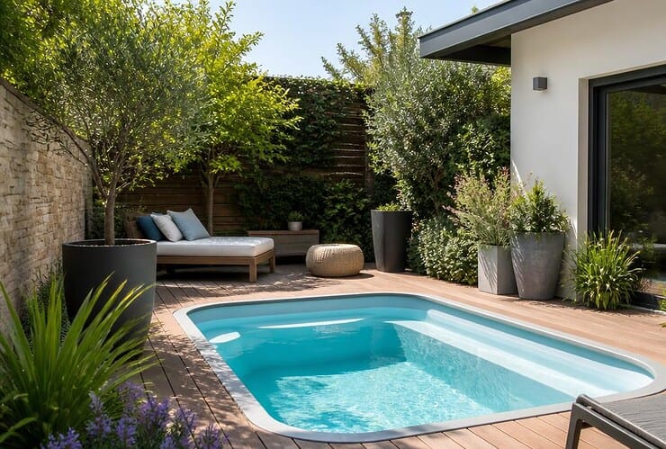 Aménagement du jardin et petite piscine coque polyester