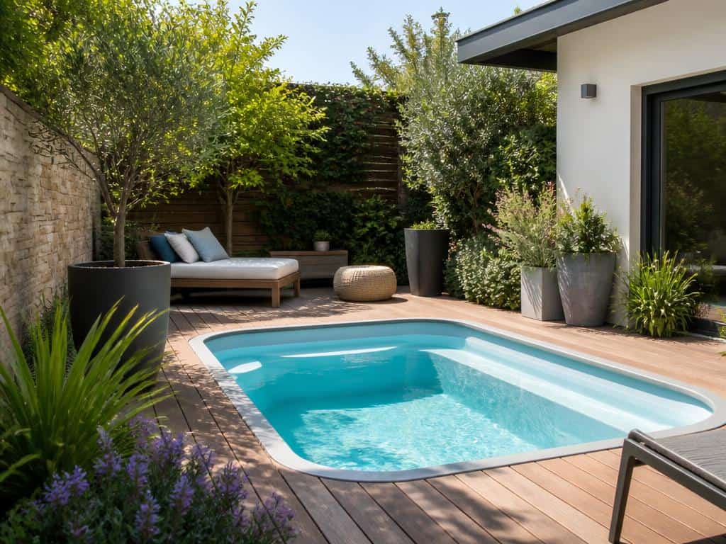 Aménagement du jardin et petite piscine coque polyester