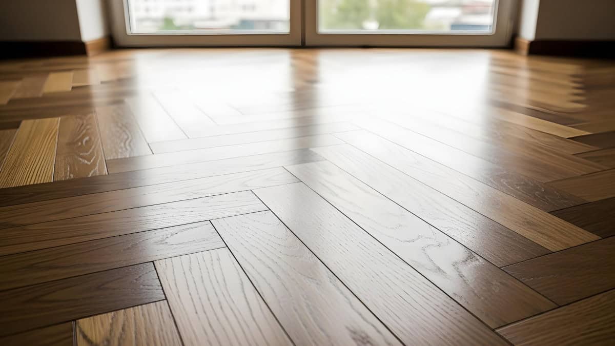 Un parquet rénové dans un intérieur de maison.