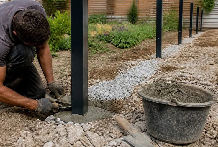 Sceller un poteau en bois avec du béton