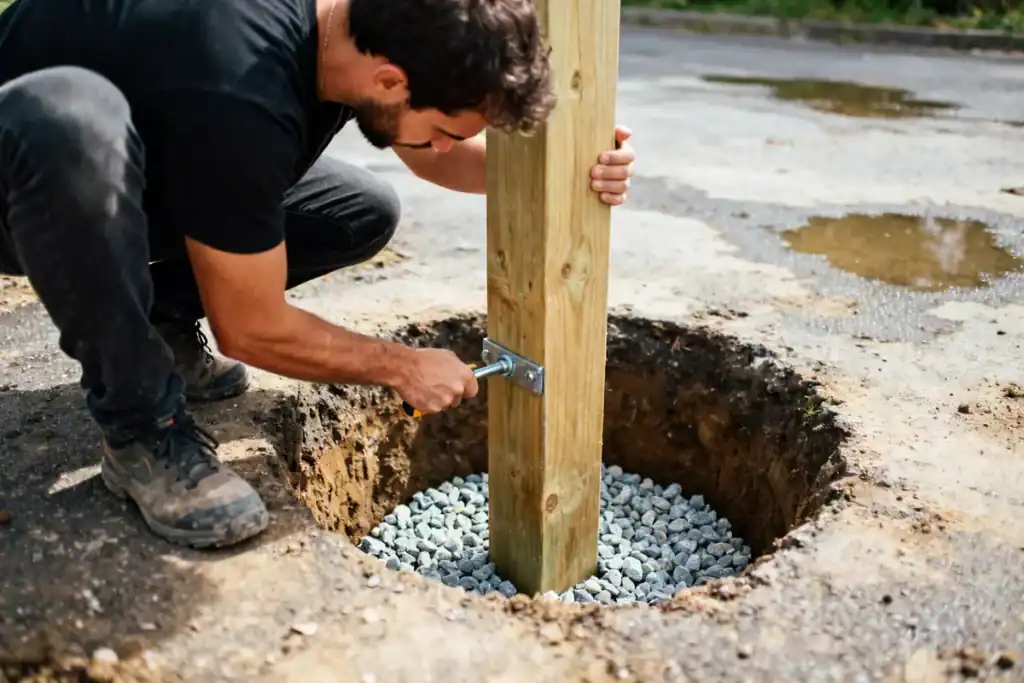 Sceller un poteau en bois avec du béton comment faire