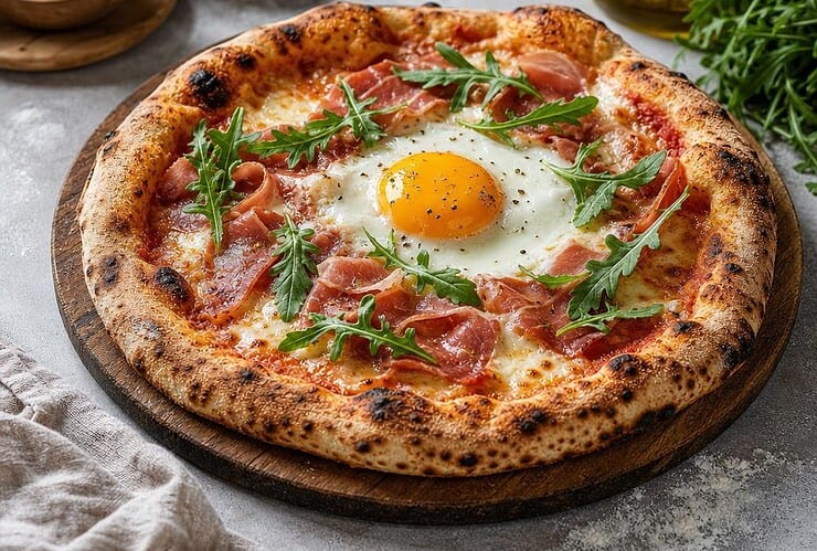 oeuf sur une pizza