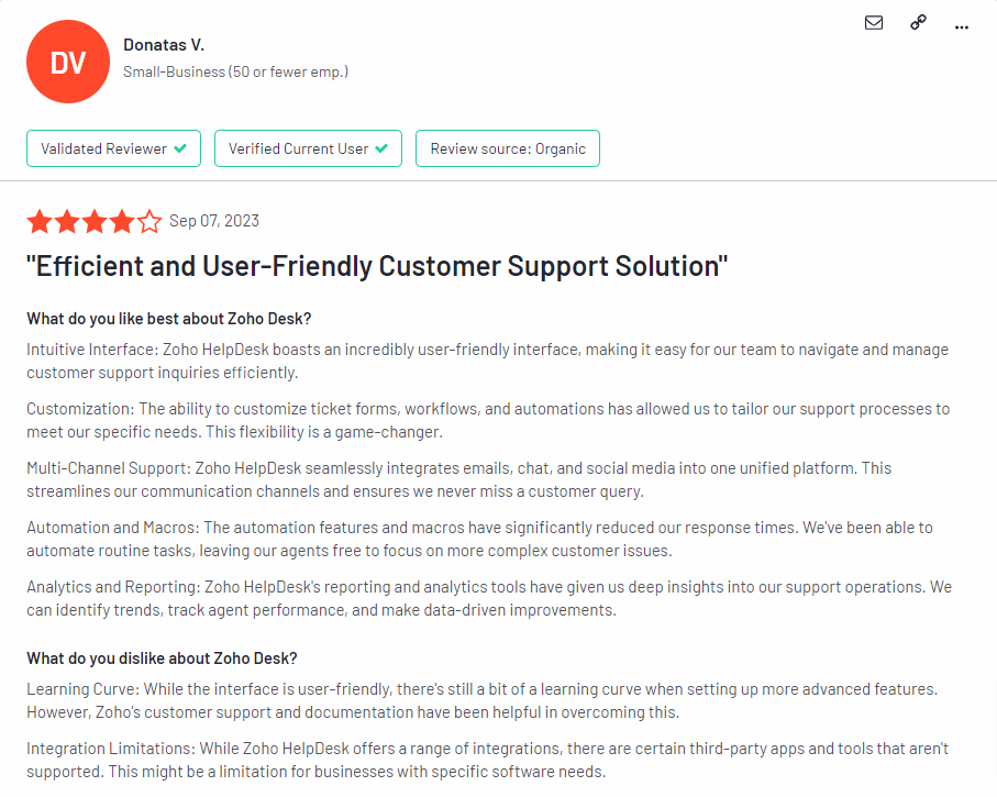 Zoho Desk Good Review