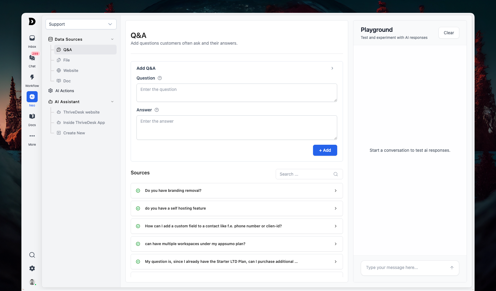 Q&A support interface screenshot.