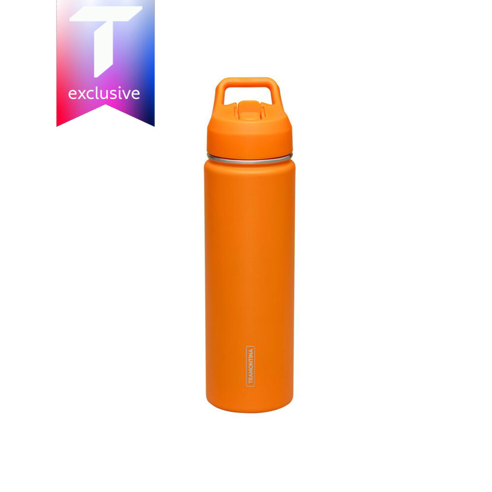 Tramontina Orange Lined Steel Thermos with Straw, 650 ml