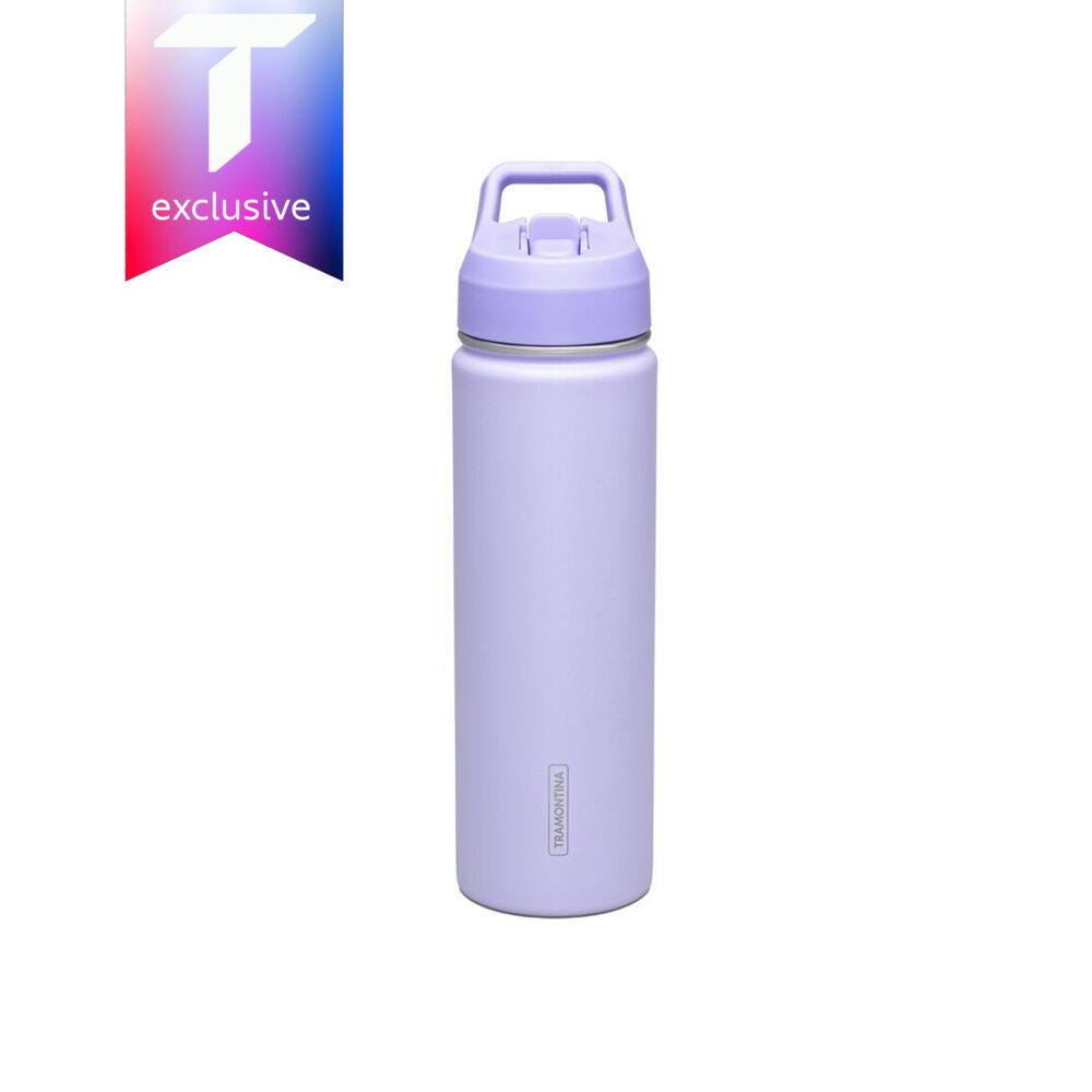 Tramontina Purple Lined Steel Thermos with Straw, 650 ml