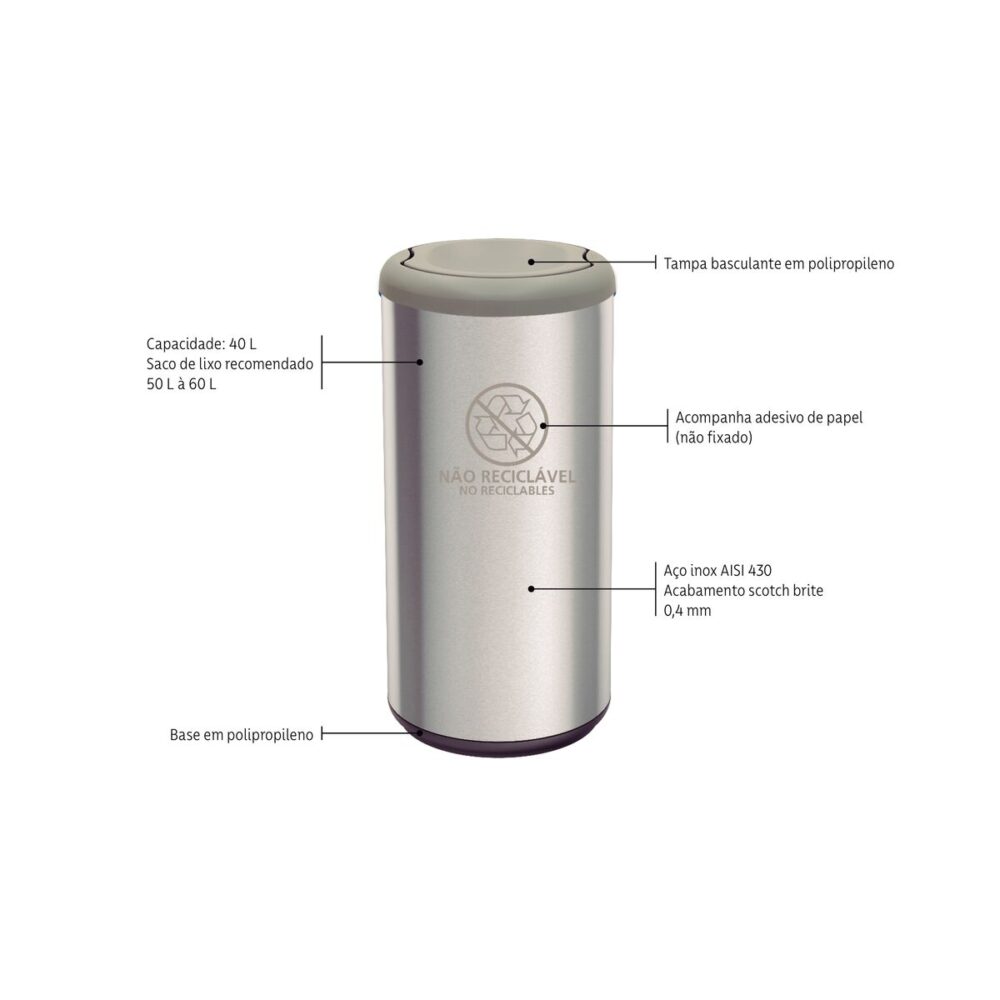 Stainless Steel Bin 40L Scotch Brite finish