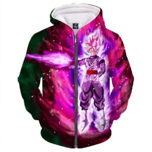 Veste à capuche 3D All Over Dragon Ball Super Black SSJ Rosé
