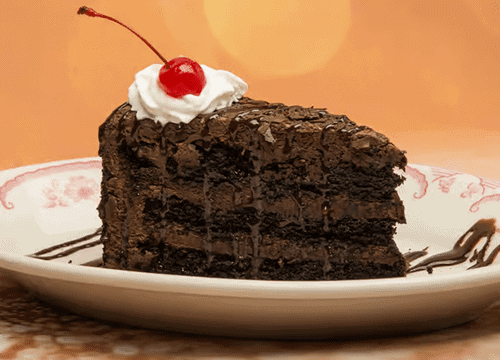 A slice of chocolate cake on a plate.