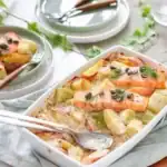 Gratin de saumon, poireaux et pommes de terre