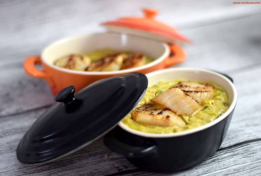 Cassolette de saint-jacques aux poireaux