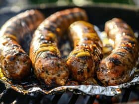 Andouillette au barbecue en papillote avec de la moutarde