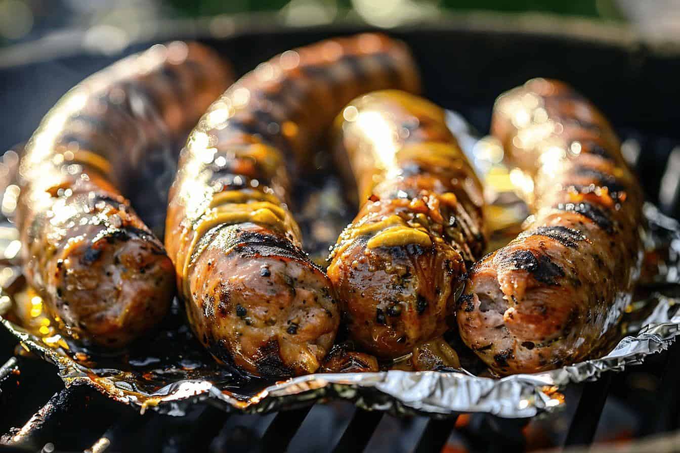Andouillette au barbecue en papillote avec de la moutarde