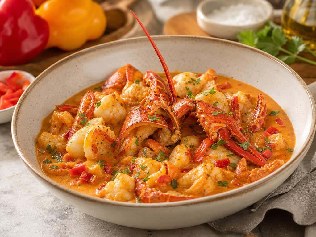 fricassee de langouste a la creme de poivrons doux